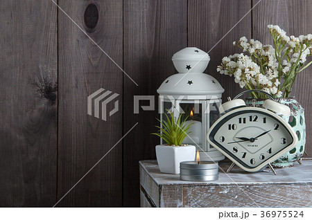 Bedroom decor on wooden background 36975524