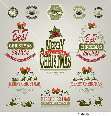 christmas sign with deer, bells, text, set 36975708