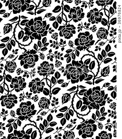 薔薇パターン背景 連続模様 黒白大のイラスト素材