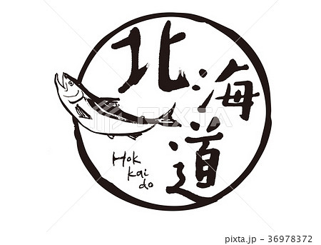 北海道 鮭 筆文字 水彩画 北海道 鮭 筆文字 水彩画 36978372