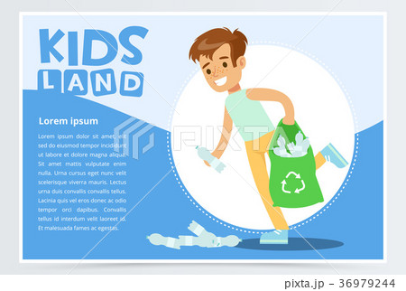 Smiling boy gathering plastic waste for recycling Smiling boy gathering plastic waste for recycling 36979244