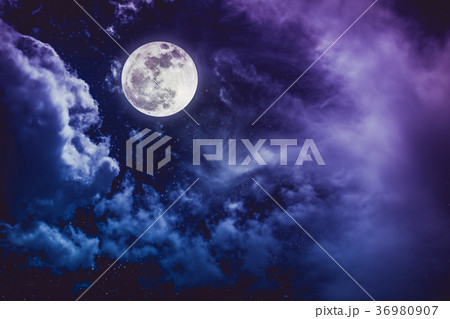 Night sky with bright full moon, serenity nature. 36980907