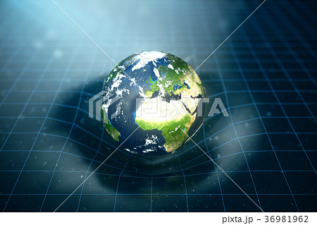 3D illustration Earth's gravity bends space around 3D illustration Earth's gravity bends space around 36981962