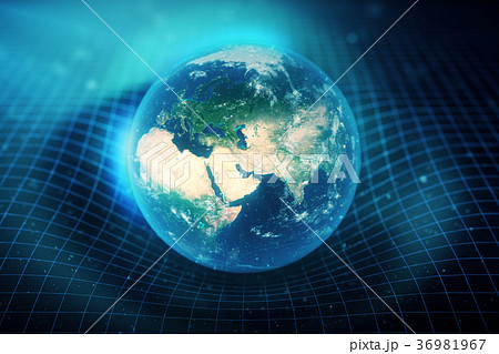 3D illustration Earth's gravity bends space around 36981967