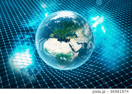 3D illustration Earth's gravity bends space around 36981974