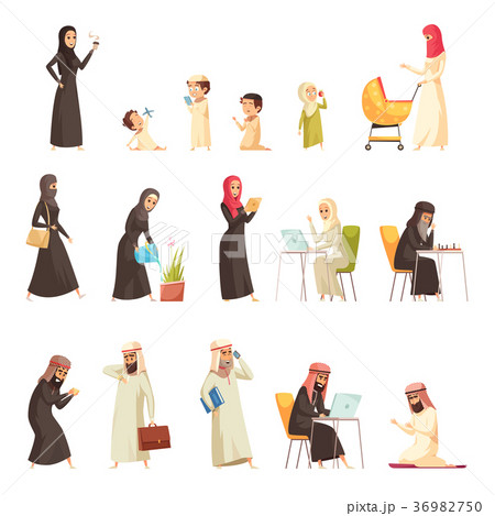 Arabs Family Cartoon Icons Set  36982750