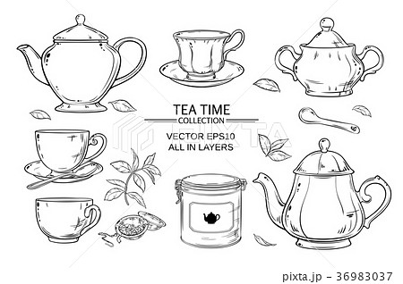 tea set on white background 36983037