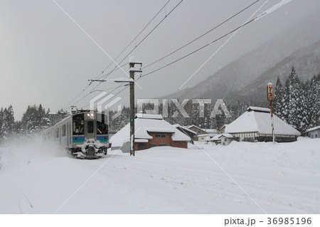 大糸線　冬の白馬山麓 36985196
