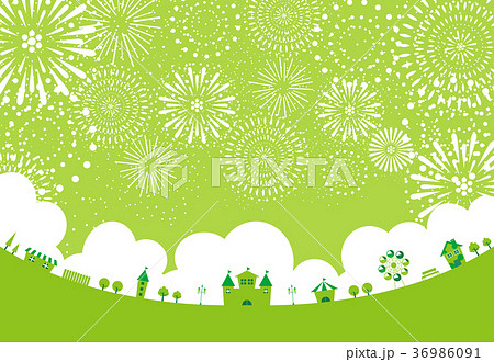 グリーン テーマパーク 花火のイラスト素材 36986091 Pixta