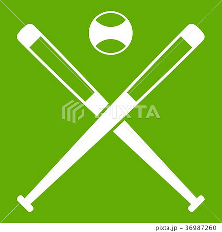 Crossed baseball bats and ball icon green 36987260