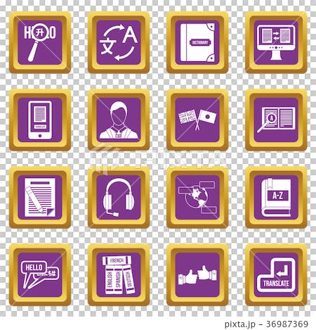 Learning foreign languages icons set purple 36987369