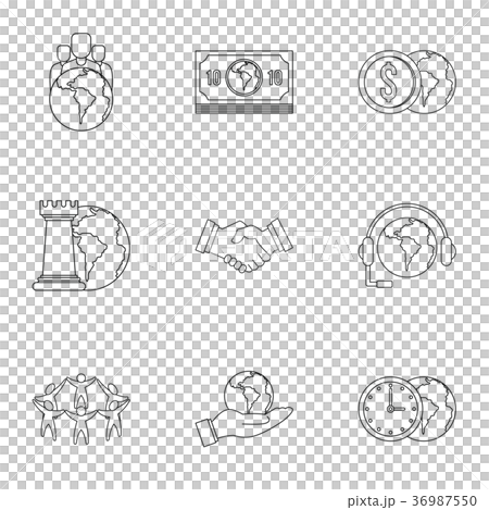 Global finance icon set, outline style Global finance icon set, outline style 36987550