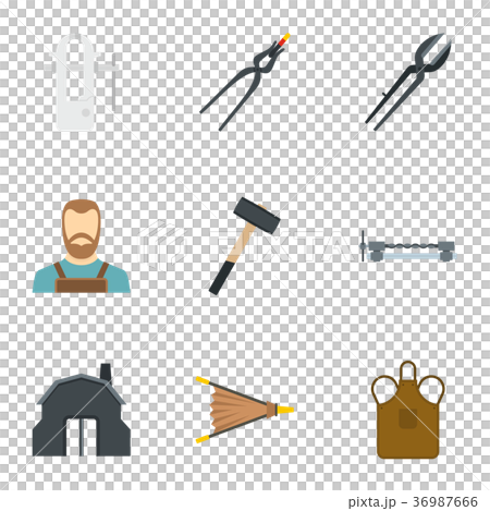 Blacksmith profession icon set, flat style Blacksmith profession icon set, flat style 36987666