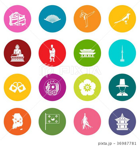 South Korea icons many colors set 36987781