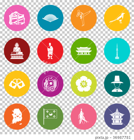 South Korea icons many colors set 36987781
