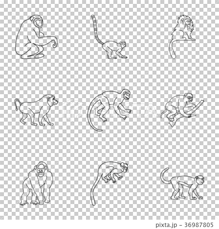 Wild monkey icon set, outline style 36987805