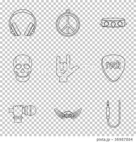Rock musician icon set, outline style Rock musician icon set, outline style 36987884
