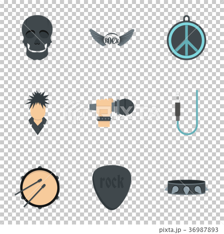 Rock festival icon set, flat style 36987893