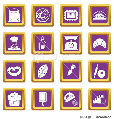 Bakery icons set purple 36988022