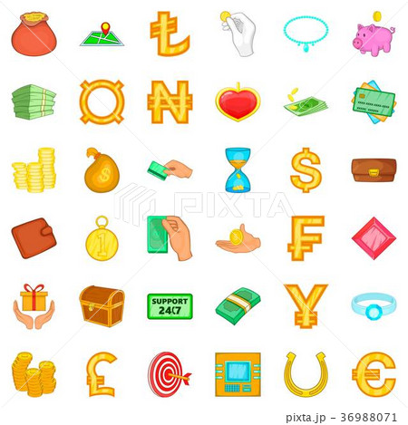 Cash icons set, cartoon style Cash icons set, cartoon style 36988071