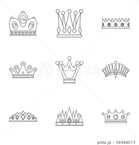 King crown icon set, outline style 36988073