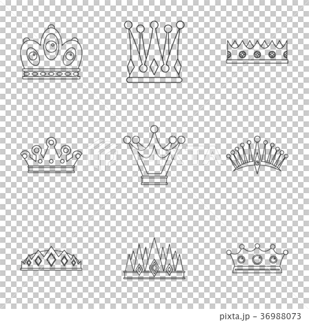 King crown icon set, outline style 36988073