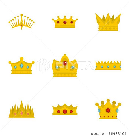 Medieval crown icon set, flat style 36988101