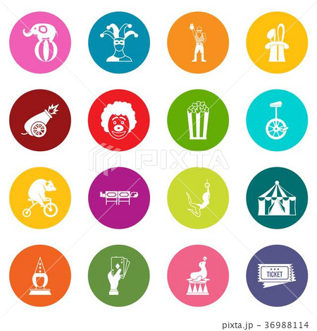 Circus entertainment icons many colors set 36988114