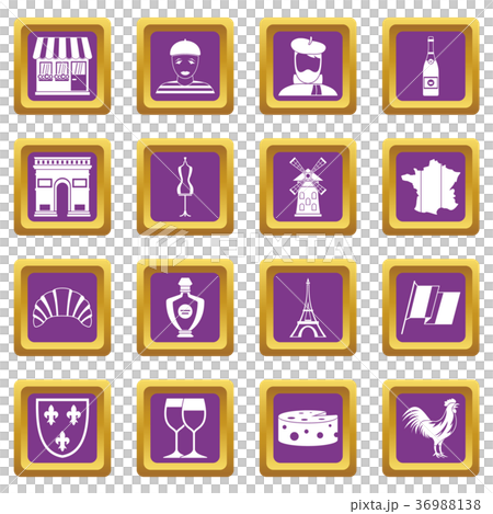 France travel icons set purple 36988138