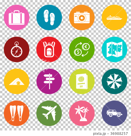 Travel icons many colors set 36988257