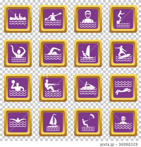 Water sport icons set purple Water sport icons set purple 36988329