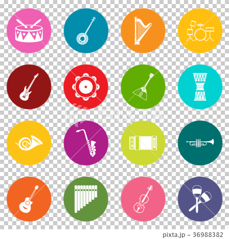 Musical instruments icons many colors set 36988382