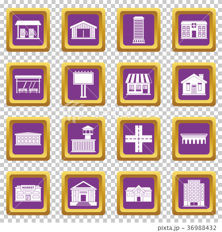 City infrastructure items icons set purple 36988432