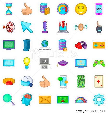 Computer game icons set, cartoon style 36988444