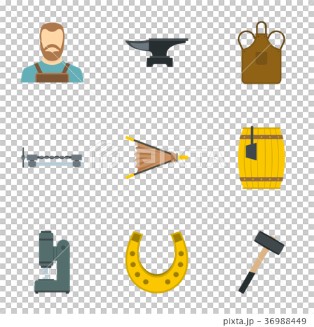 Industrial blacksmith icon set, flat style Industrial blacksmith icon set, flat style 36988449