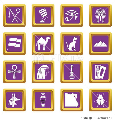 Egypt travel items icons set purple 36988471