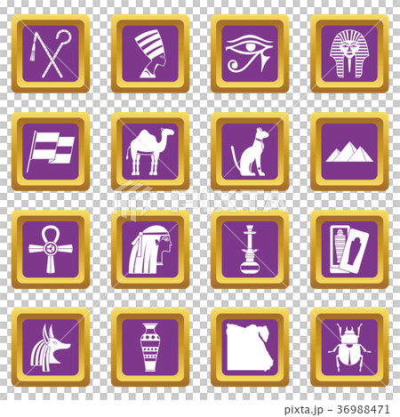 Egypt travel items icons set purple 36988471