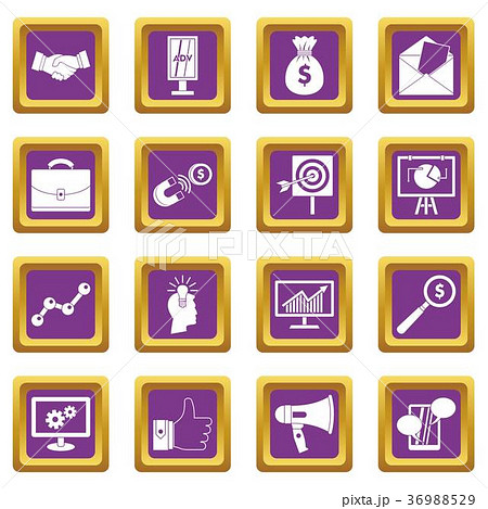 Marketing items icons set purple 36988529