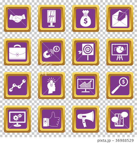 Marketing items icons set purple 36988529