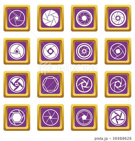 Photo diaphragm icons set purple Photo diaphragm icons set purple 36988626