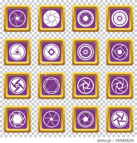 Photo diaphragm icons set purple Photo diaphragm icons set purple 36988626