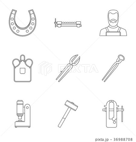 Industrial blacksmith icon set, outline style 36988708