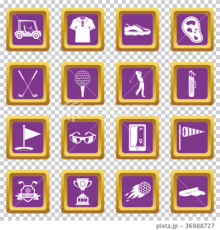 Golf items icons set purple 36988727
