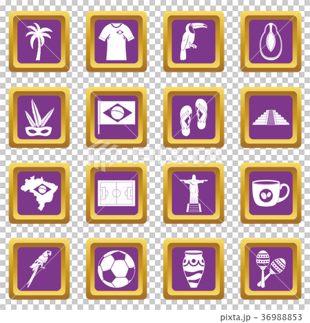 Brazil travel symbols icons set purple Brazil travel symbols icons set purple 36988853
