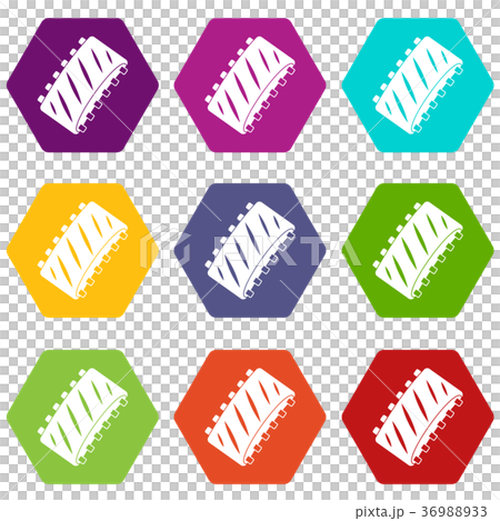 Pork rib meat icon set color hexahedron Pork rib meat icon set color hexahedron 36988933