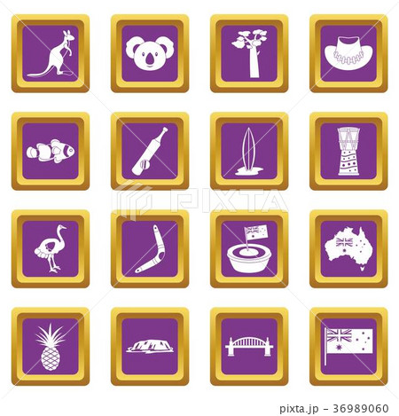 Australia travel icons set purple Australia travel icons set purple 36989060