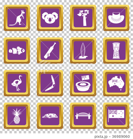 Australia travel icons set purple 36989060
