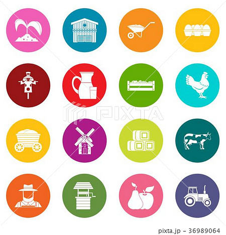 Farm icons many colors set 36989064