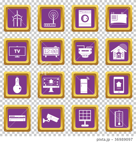 Smart home house icons set purple Smart home house icons set purple 36989097