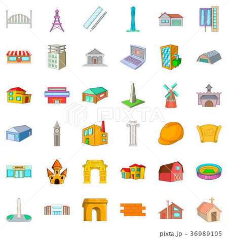 City architecture icons set, cartoon style 36989105